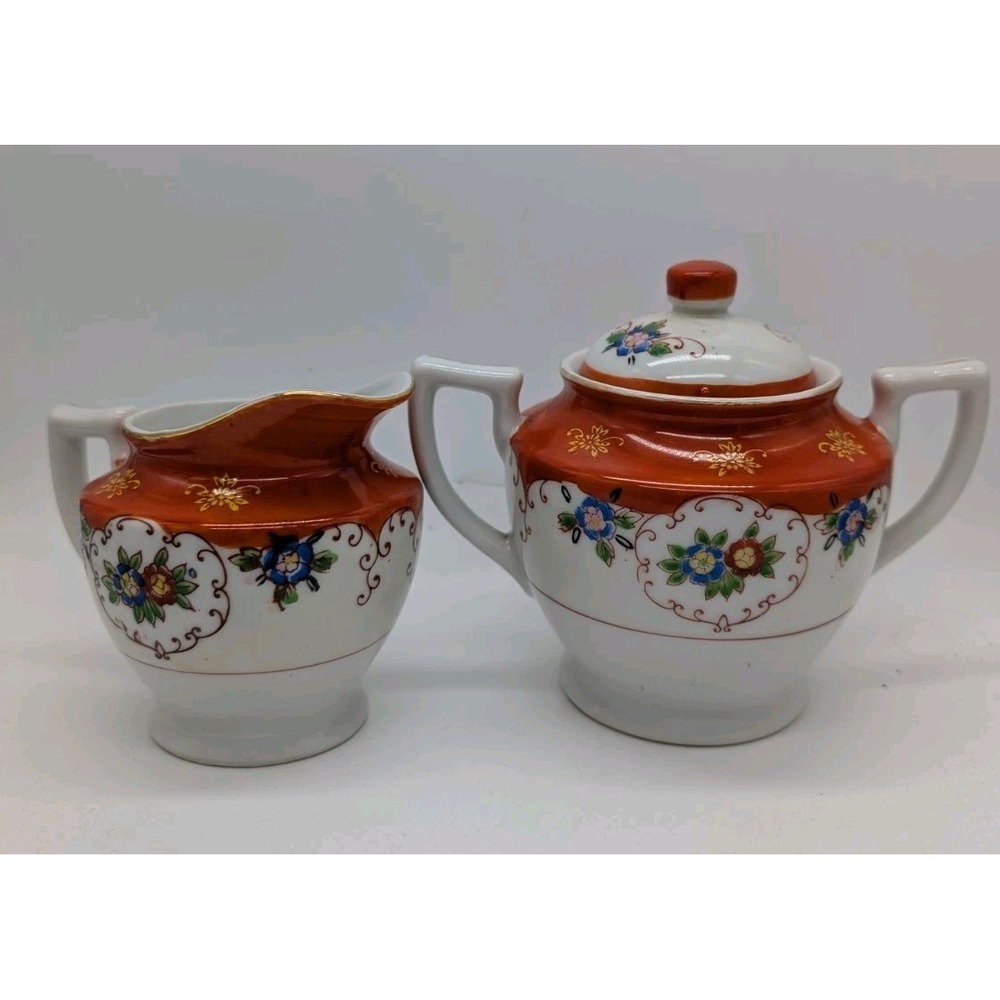 Vintage Noritake Morimura Cream Pitcher & Sugar Bowl Set Hand Painted Floral